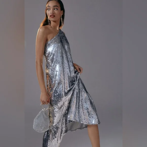 NWT MAEVE Anthropologie One-shoulder Sequin Dress - Picture 2 of 9